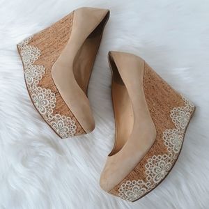 Gianni Bini Tan Suede Lace Espadrille Wedges